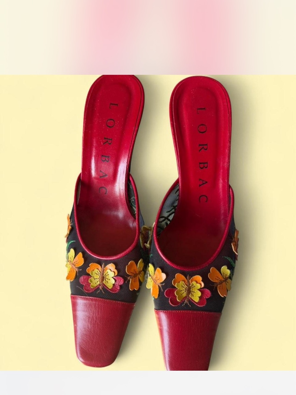 🦋LORAC Red Floral Embroidered Slide Mules